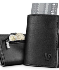 [TENBST Portefeuille avec Blocage RFID, Durable, Hommes - Voyage et Travail - Protection des Cartes Against Fraud, Noir