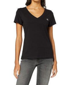 Calvin Klein T-Shirt Woman Short Sleeve V-neck Embroidery CK Style