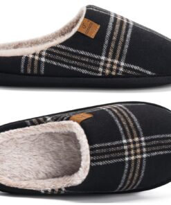 COFACE Pantoufles Homme Carreaux Hiver Chaude Maison Mousse Mémoire Forme Laine Doublée Antidérapante