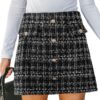 CUPSHE Jupe en tweed haute taille pour femme - Coupe trapèze élégante avec boutons devant pour tenue stylisée et confort