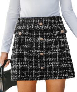 CUPSHE Jupe en tweed haute taille pour femme - Coupe trapèze élégante avec boutons devant pour tenue stylisée et confort