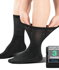 Chaussettes Diabétiques BRISIRA CoolMax Homme Femme Mi-Hautes Sans Elastique & Sans Couture Anti-Transpiration 39-42, 43