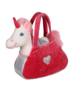 Peluches Gipsy Toys Licorne Blanche - Sac Rose pour Enfants - Jouet Cadeau Anniversaire 18 CM