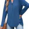CUPSHE Chemisier en tricot flammé pour femme - Manches longues Henley, Col en V, Boutons, Coupe ample