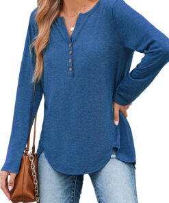 CUPSHE Chemisier en tricot flammé pour femme - Manches longues Henley, Col en V, Boutons, Coupe ample