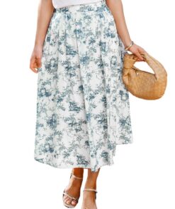 CUPSHE Jupe maxi en coton pour femme - Taille haute - Motif campagne française - Grande taille - Chic - Idéale pour une