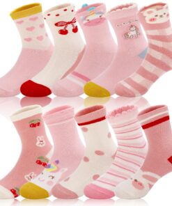 Chaussettes Utensilsto Lot de 10 paires amusantes en coton rose pour fillettes 6-8 ans