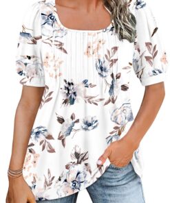 WNEEDU Tunique Femme Été Top Flowy Oversized T-Shirt Manches Courtes Chics Pour Été Comfortable Affordable Returns