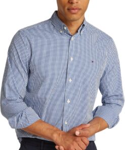 Tommy Hilfiger Chemise Homme Flex Poplin Gingham Regular Fit pour Hommes Professional Wear Stretch Comfort Regular Fit