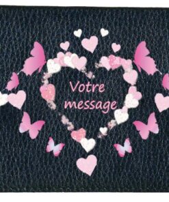 Syl'la Porte Carte en Cuir Noir Coeur Personnalisé pour Cadeau des Mères