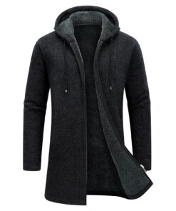 KUDORO Cardigan Homme Long Épais et Décontracté Hoodie en Maille