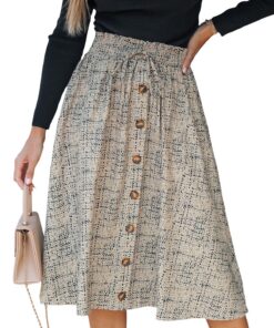 CUPSHE Jupe midi à carreaux à taille élastique pour femme en coton confortable et mode pour la saison printanière et aut