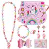 Hifot Licorne Sac à Main Enfant Bijoux Coloré Set Fantaisie Cadeaux Jeu d'Habillement