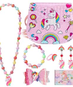 Hifot Licorne Sac à Main Enfant Bijoux Coloré Set Fantaisie Cadeaux Jeu d'Habillement