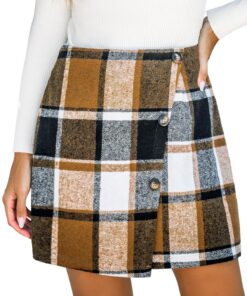 CUPSHE Mini Jupe À Carreaux Pour Femme Boutons Sur Le Avant Automne Hiver Imitation Portefeuille