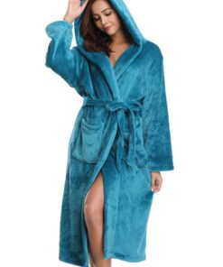 Robe de chambre polaire femme chaud et doux pour hiver cadeau de Noël Peignoir polaire à capuche femmes chaud et doux po
