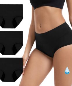 INNERSY Culottes menstruelles flux très abondant, taille haute, slip de règles en fibre de bambou, lot de 3, certifiées