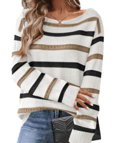 Hotouch Pull à manches longues en crochet pour femme - Doux - Tenue décontractée