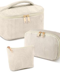 Trucs de Maquillage Aucuu, Lot de 3 Truques Maquillage en Velours Côtelé, Sac de Maquillage Femme, Cosmétique Voyage Fem