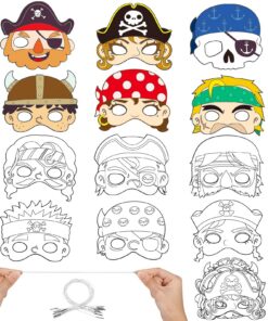 Hifot DIY Pirate Masque Enfant, Masques Pirate à Colorier pour Enfants, Blanche Masques à Colorier pour Cosplay Activité