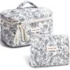 TOPALL Trousse de Toilette Femme pour Voyage et Maquillage, Matelassée Grande Capacité Motif Floral, Trousse Toilette XL