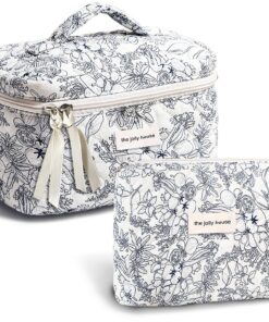 TOPALL Trousse de Toilette Femme pour Voyage et Maquillage, Matelassée Grande Capacité Motif Floral, Trousse Toilette XL
