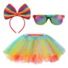 Jupe tutu néon pour femmes avec couvre-chef et lunettes arc-en-ciel,Ballet tulle élastique costume fête fluo,S.Formatter