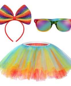 Jupe tutu néon pour femmes avec couvre-chef et lunettes arc-en-ciel,Ballet tulle élastique costume fête fluo,S.Formatter