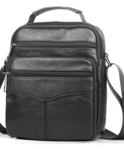 Sac à Bandoulière Homme Premium en Cuir Véritable pour Voyage et Travail, Noir