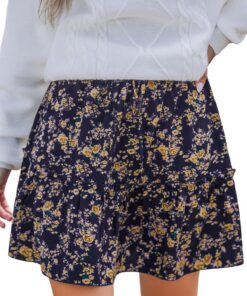 CUPSHE Jupe à Volants Court Élastique pour Femme Automne - Imprimé Ditsy, Taille Lisse Réglable, Robe Mini Mode 28-32