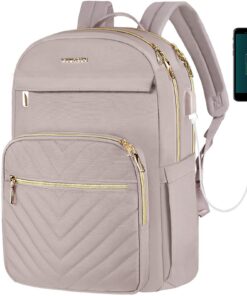 VANKEAN sac à dos étanche 15.6" pour femme | rose, sac tendance avec port USB pour enseignant et infirmière | école et t