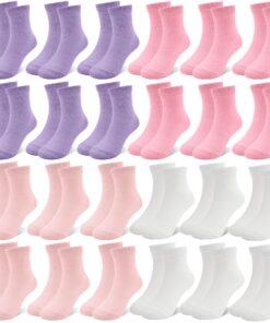 [ZERULETS + chaussettes de sport + enfants] + [Blanc, rose, violet, jaune] + [1 à 13 ans] + [Lot de 24 paires] + [chauss