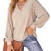 CUPSHE Chemisier Femme Chic et Élégante Blouse Dentelle Festonnée Col en V Manches Longues Casual Tops - Robe Élégante p