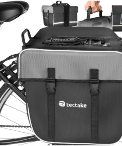 TecTake® Double Sacoche de vélo Imperméable pour Cyclistes en Panorama 35L avec Réflecteurs & Poches Filets pour Sac de