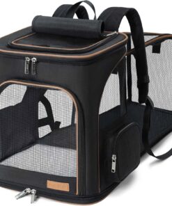 Lekesky Sac à dos extensible pour chien et chat jusqu'à 5 kg, pliable avec laisse de sécurité et tapis, noir