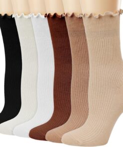 DRESHOW Chaussettes à Volants Femme Chaussettes de Cheville Respirantes Tricotées