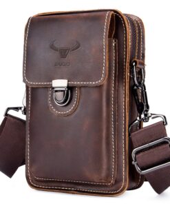 BAIGIO Sac Banane pour Homme en Cuir - Vintage Marron, Small - Sac Randonnée et Pochette TéléphonePortableavec Passant d