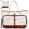 XXL Grand Sac de Plage Femme Imperméable 35 Litres Cabas Pliable - Idéal pour la Plage et les Voyages - Blanc Cassé