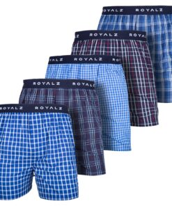 ROYALZ Caleçon Homme Coton 100% | Boxer Americain Parachute | Caleçon Classique Blue Plaid Lot de 5