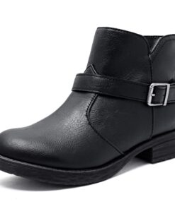 Bottines Ataiwee pour femmes confortables et stylées - Fermeture éclair latérale, bout rond, talon épais et bas, noir/br