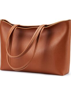 KALIDI Sac à main femme étanche cuir synthétique marron 43x27x8.4cm travail voyage shoppingécole