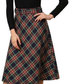 Alegra K Plaid Haute Taille Skirt Femme Midi Taille A-Ligne (Lot de 1) - Chic et confortable pour le travail et les évén