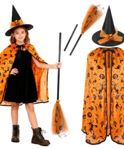 Beipegin Déguisement Citrouille Enfant Halloween, Cape Halloween Enfant 3 Pièces, Perfect pour Cosplay et Fête de Carnav