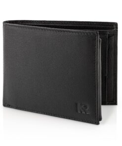Portefeuille Kronify Homme Protection RFID Cuir Véritable Nappa Noir - 13 Portes Cartes Poche Glissière Pièces