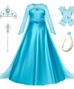 New front New front Fille Déguisement Reine des Neiges Manches Longues Noël Carnaval,Cadeau Anniversaire,Diadème Baguett