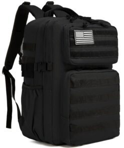 Sac à dos tactique Étanche pour homme - Sac d'assaut de 3 jours avec porte-bouteille d'eau (noir, 35 l) Sac à dos tact