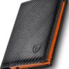 TEEHON Portefeuille Vertical Homme Cuir Carbone Bloquant RFID 11 Emplacements 2 Fenêtres d'Identification 3 Volets Sécur