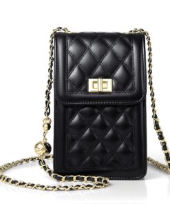 FSD.WG Petit Sac à Main Noir en Cuir pour Téléphone Portable - Mini Messager Large