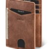 VULKIT Portefeuille Homme Mince en Cuir Marron - RFID Blocage Sécurisé pour Cartes Bancaires - Portefeuille Minimaliste
