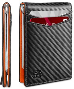 Portefeuille fin minimaliste pour homme avec blocage RFID - 11 porte-cartes, deux volets, poche avant, boîte cadeau élég